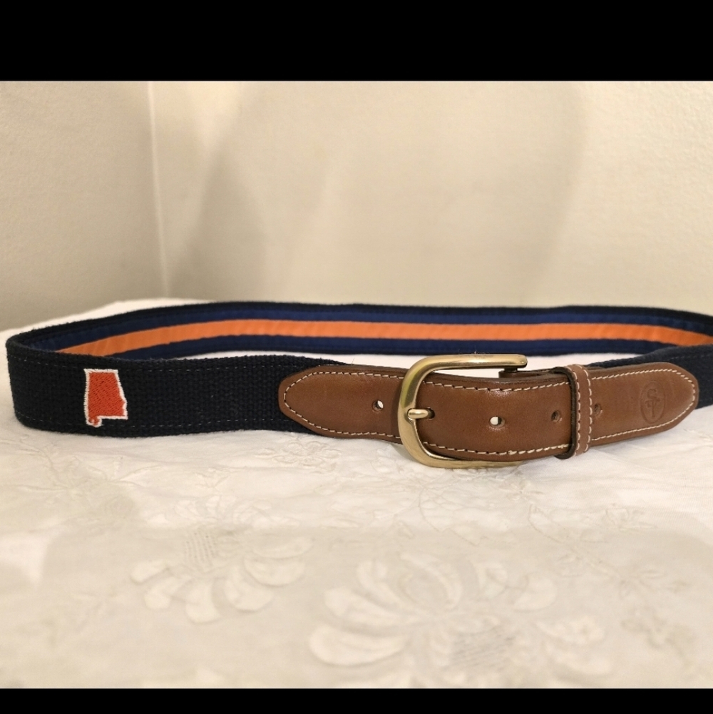 Auburn University State Traditions Canvas Web Belt with Brown Leather Buckle 36